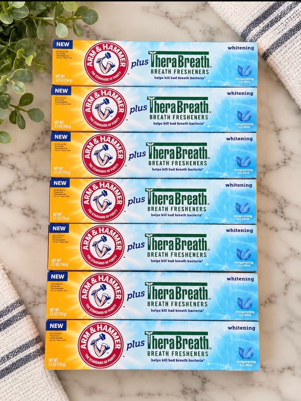 NEW Arm & Hammer + TheraBreath Whitening Toothpaste 7-Pack Icy Mint